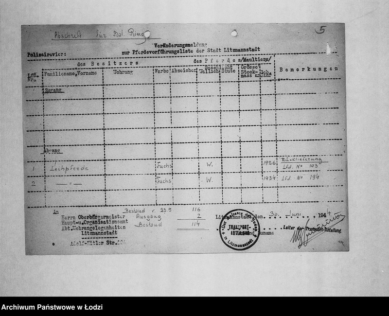 Obraz 8 z jednostki "Veränderungs-Meldungen [Korespondencja PSŻ z GV w sprawie pogłowia końskiego]"