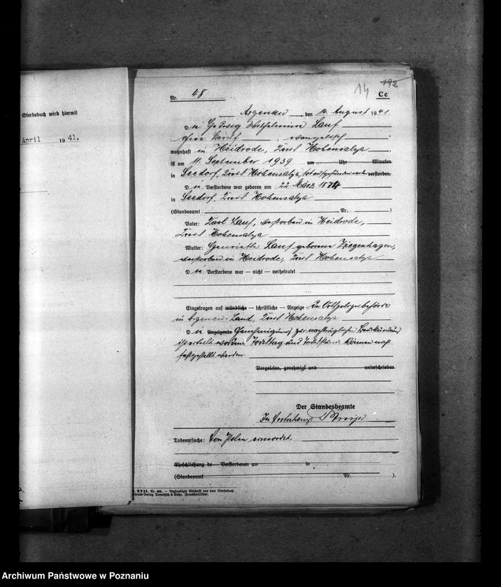 Obraz 18 z jednostki "Kreis Hohensalza (Inowrocław). Wykazy miejscowych Niemców, którzy zginęli w 1939 roku L - Z"