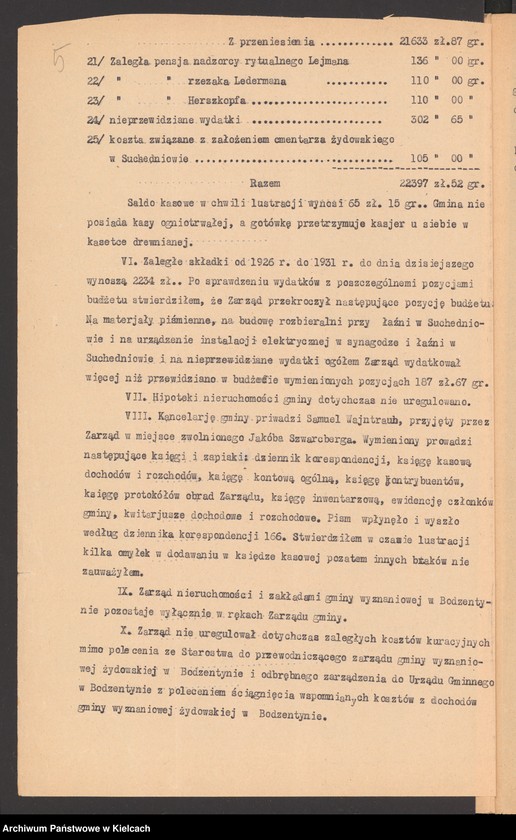 image.from.unit.number "[Protokoły z lustracji gospodarki gminy wyznaniowej żydowskiej w Bodzentynie]"