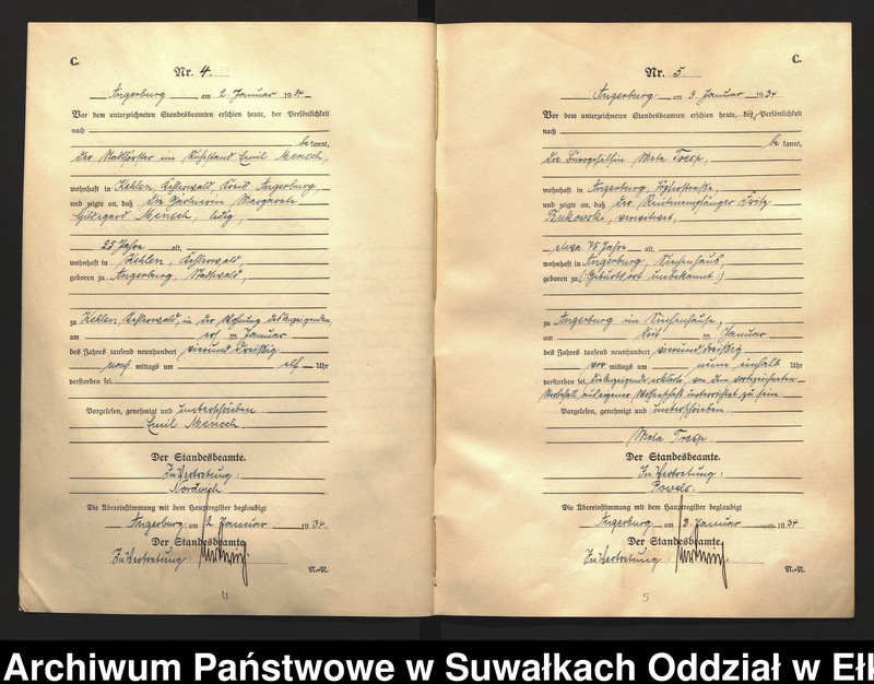 image.from.unit.number "C2. Sterbe - Register (Neben - Register) Standesamt Angerburg Ostpr. einschl. der Standesamtsbezirk Gross Strengeln, Kehlen und Prinowen"