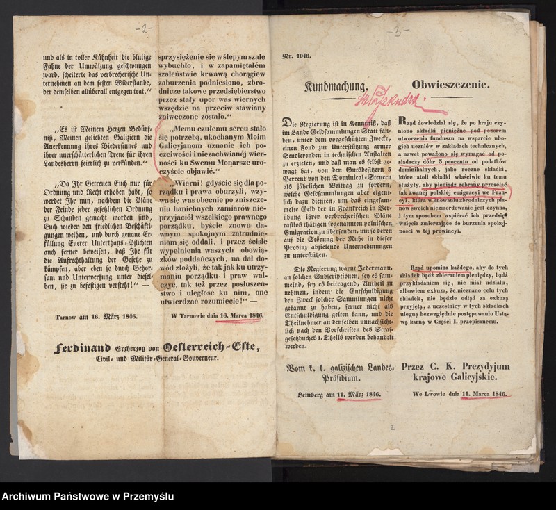 Obraz z jednostki "Odezwy – pisma ulotne – rewolucyjne proklamacyjne rządu austriackiego itp. z lat 1846-1848"