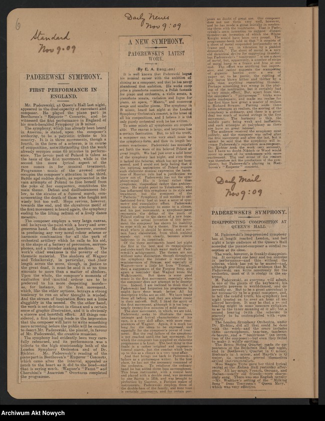 image.from.unit.number "Angleterre 1909. Wycinki prasowe dotyczące koncertów w Anglii i Szkocji"