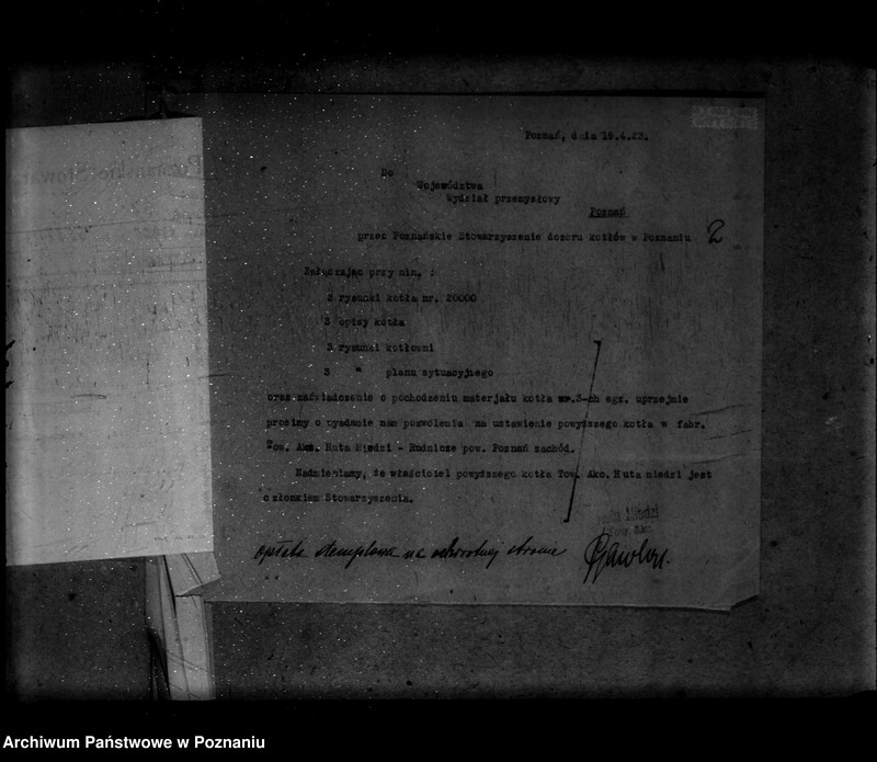 Obraz 6 z jednostki ""Huta miedzi" Towarzystwo Akcyjne Rudnicze powiat poznański nr porządkowy kotła 107"