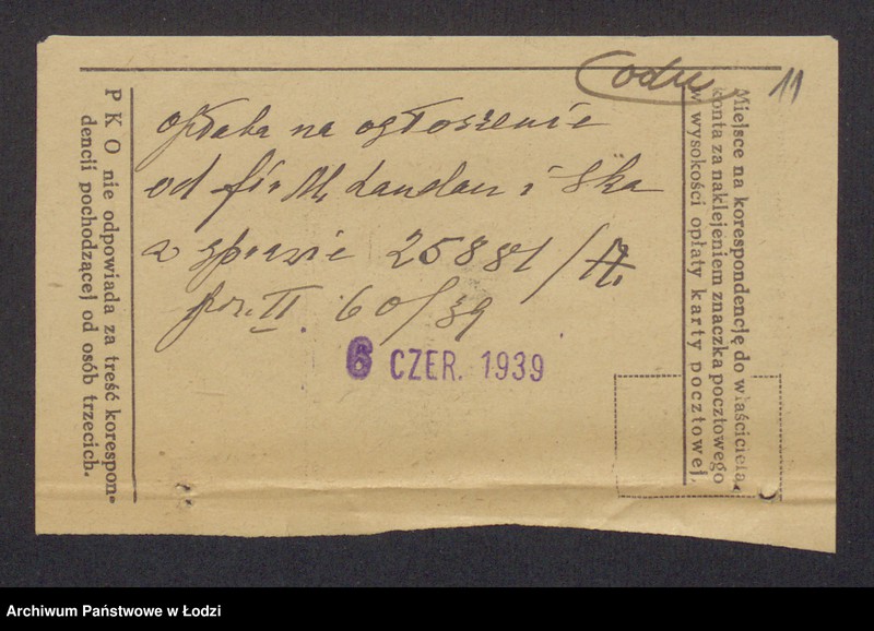 Obraz 13 z jednostki "Mendel Lande vel Landau, Dawid Landau – jakub – Hersz Pomeranc – sprzedaż towarów włokienniczych i dodatków krawieckich"