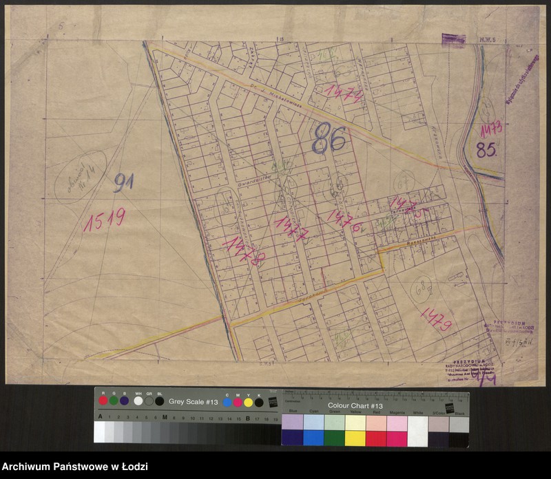 Obraz 1 z jednostki "Plan m. Łodzi 1:2000 z oznaczeniem podziału miasta na obwody i rejony spisowe. Sekcja NW5"