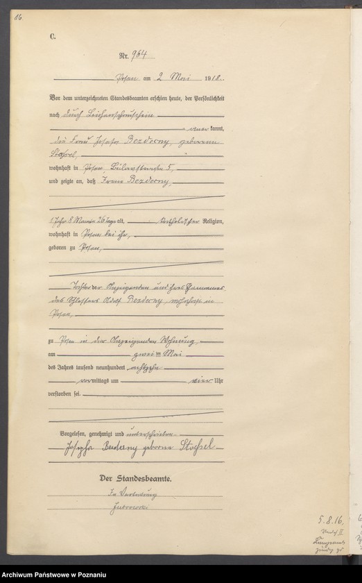 Obraz 18 z jednostki "Księga miejscowa zgonów tom III [Rejestr główny zgonów]"