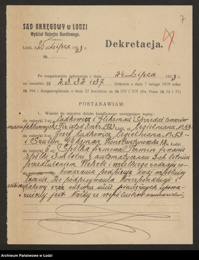 Obraz 9 z jednostki "Ludkowicz i Gliksman – sprzedaż towarów manufakturowych"