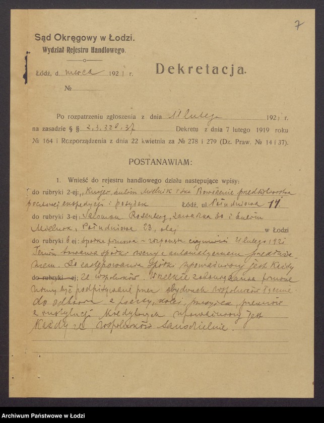 Obraz 9 z jednostki "Sulim Mielnik, Salomon Rosenberg- Kurier-Sulim Mielnik i S-ka- przedsiębiorstwo pocztowej ekspedycji i przesyłek"