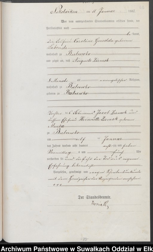 image.from.unit.number "Sterbe-Haupt-Register des Königlich Preussischen Standes-Amtes Forstrevier Nicolaiken Kreis Sensburg für das Jahr 1885[do 1887]"