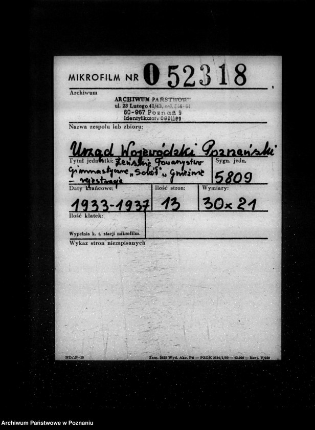 Obraz 2 z jednostki "/Żeńskie Towarzystwo Gimnastyczne Sokół w Gnieźnie - rejestracja/"