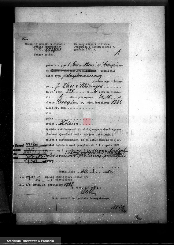 Obraz 5 z jednostki "Mleczarnia parowa O. Bernuthe w Czempiniu, pow. kościański nr woj. kotła 1922"