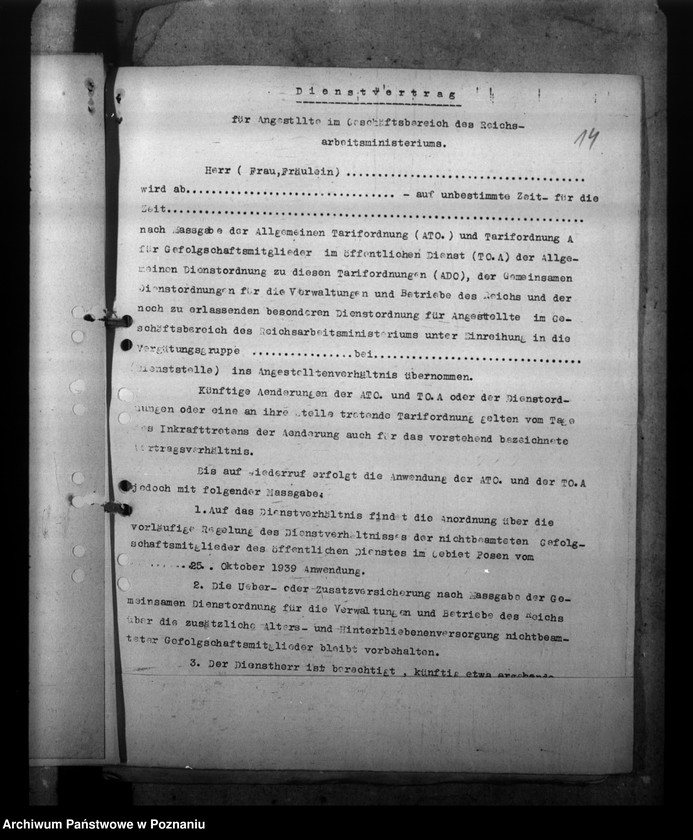 Obraz 19 z jednostki "Regelung des Dienstverhältnisses der Gefolgschaftsmitglieder im Gebiet Posen. Alters- und Hinterbliebenenversorgung. Entfernung der Polen ausdem öffentlichen Dienst"