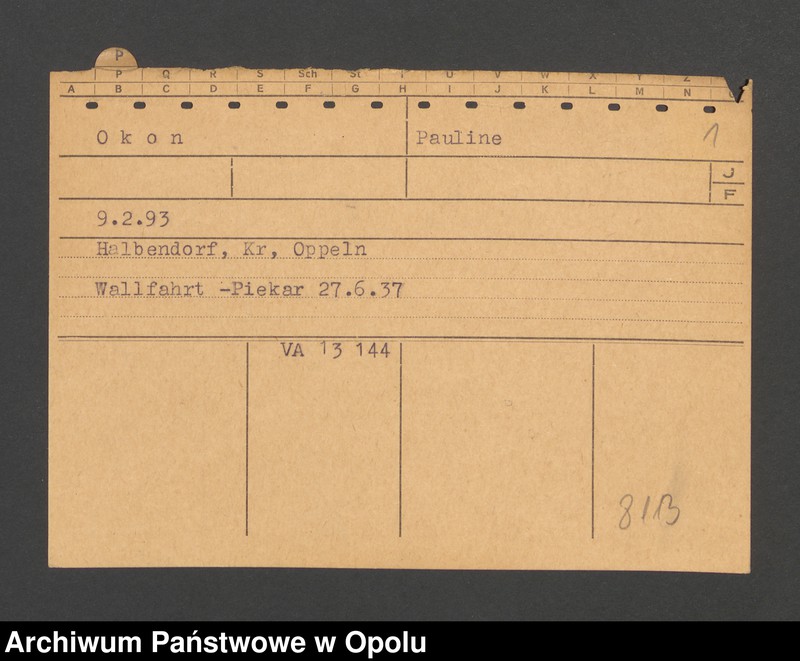 Obraz 3 z jednostki "[Okon Pauline, ur. 09.02.1893, zam.Halbendorf]"