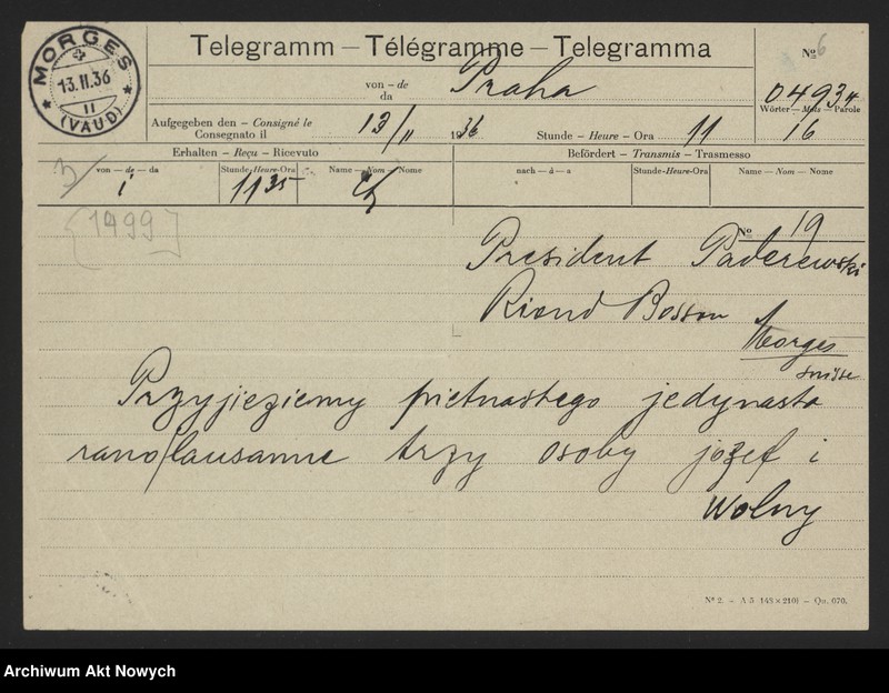 image.from.unit.number "Zjazd w Morges. Komunikaty, projekt oświadczenia I. J. Paderewskiego (rękopis W. Witosa), uchwała"