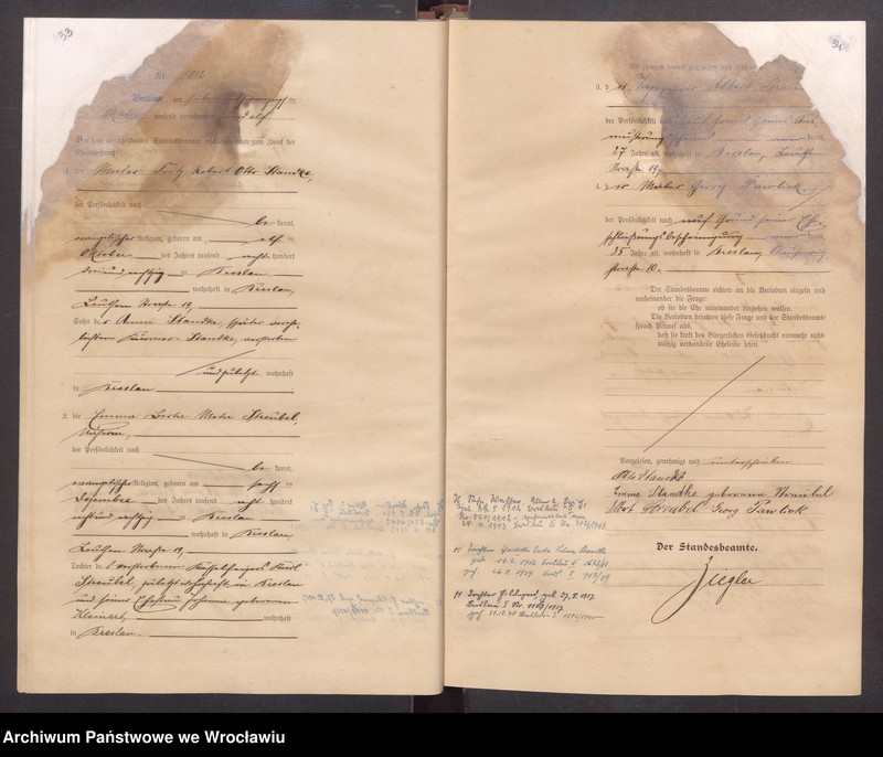 image.from.unit.number "Heiraths-Haupt-Register Breslau I 1911 Band 6"