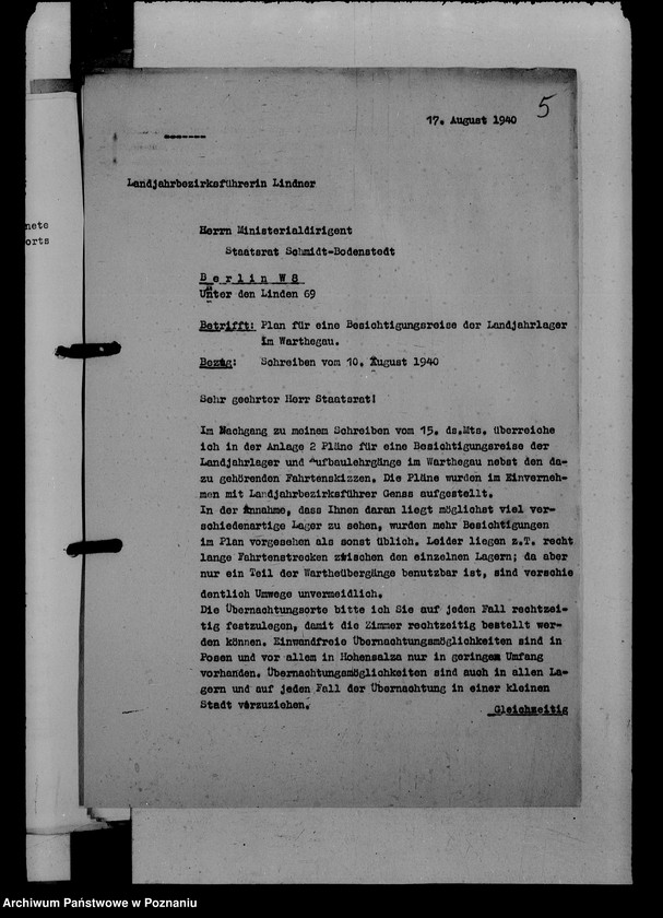 Obraz 9 z jednostki "Schriftwechsel. Stattsrat Schmit- Bodenstedt- Besuch im Warthegau"