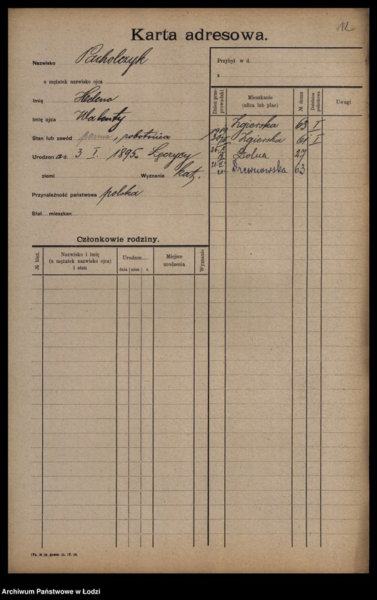 Obraz 14 z jednostki "[Spis ludności Łodzi] Pacholczyk-Pająkowski"