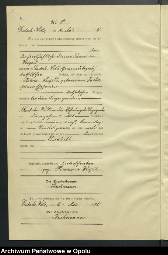 Obraz 14 z jednostki "Geburts-Neben-Register des Standesamts Deutsch Wette pro 1898"