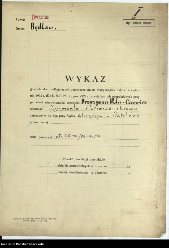 Obraz 5 z jednostki "Wykazy gospod. Nr. 1 pow. brzeziński"