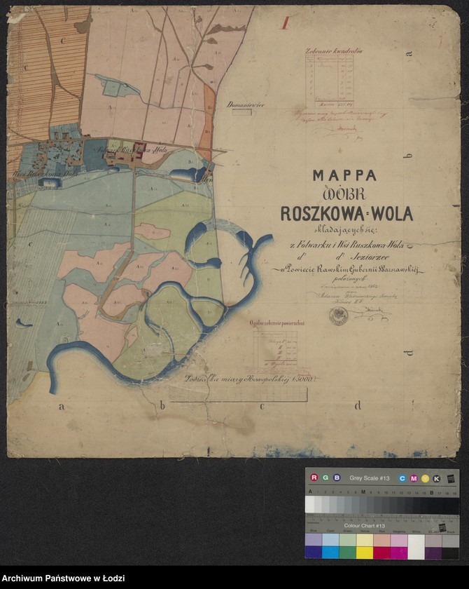 Obraz 1 z jednostki "Mappa dóbr Roszkowa Wola składających się z folwarku i wsi Ruszkowa Wola, Jeziorzec w powiecie rawskim ... położonych"