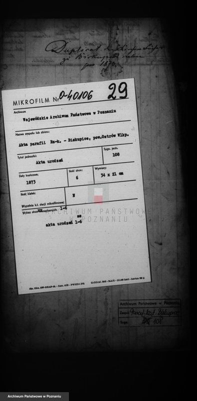 Obraz 1 z jednostki "Liber duplicatus baptisatorum"