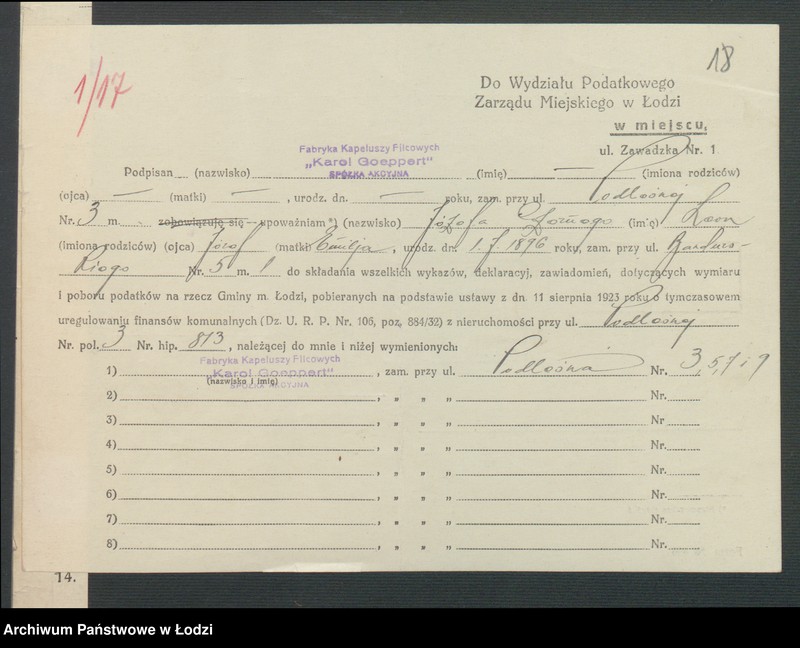 image.from.unit.number "Księga inwentarzowa nieruchomości m. Łodzi ul. Skłodowskiej"