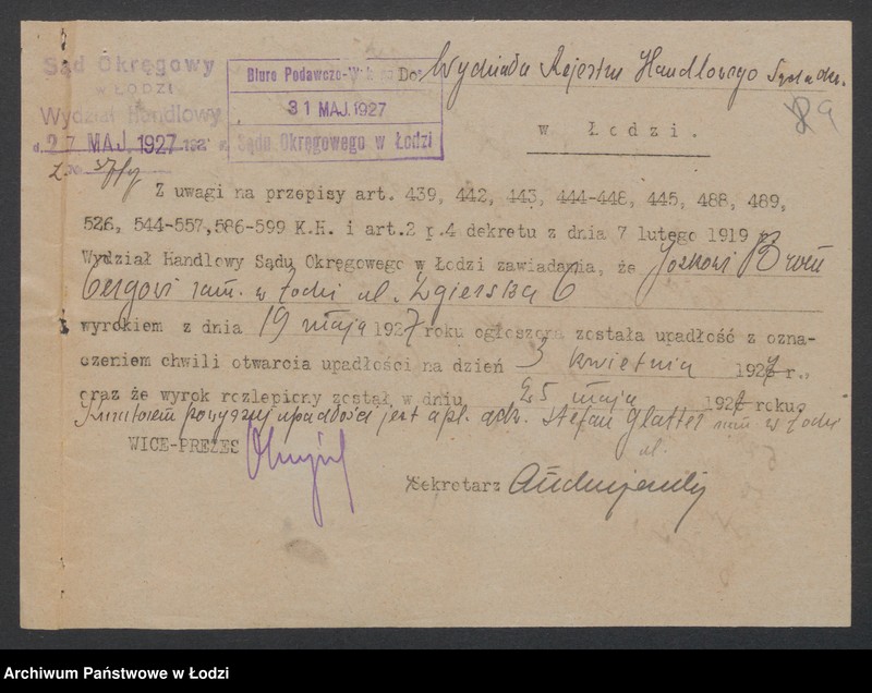 Obraz 11 z jednostki "Józef Bromberg – drobna sprzedaż skór"