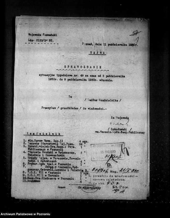 Obraz 5 z jednostki "Sprawozdania sytuacyjne tygodniowe za czas od 3 października do 31 października 1930 r. /nr 49-52/"