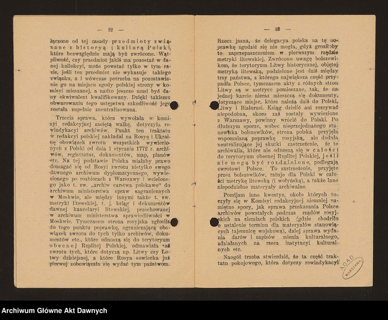 Obraz 7 z jednostki "Broszura pt. "Sprawa rewindykacji archiwaliów i zabytków (zza kulis rokowań pokojowych w Rydze)", Władysław Semkowicz."