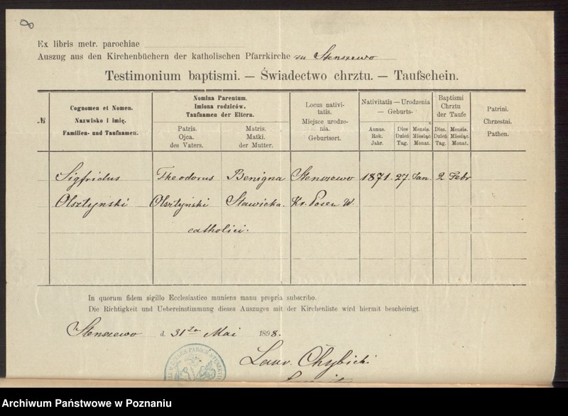 Obraz 10 z jednostki "Die von den Verlobten beigebrachten Urkunden zur Eheschliessung pro 1898"