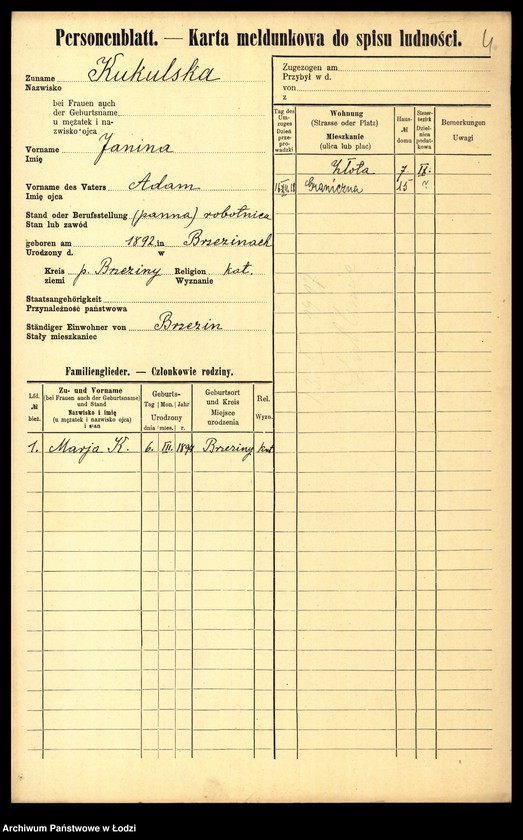 Obraz 6 z jednostki "[Spis ludności Łodzi] Kukulski - Kulik"