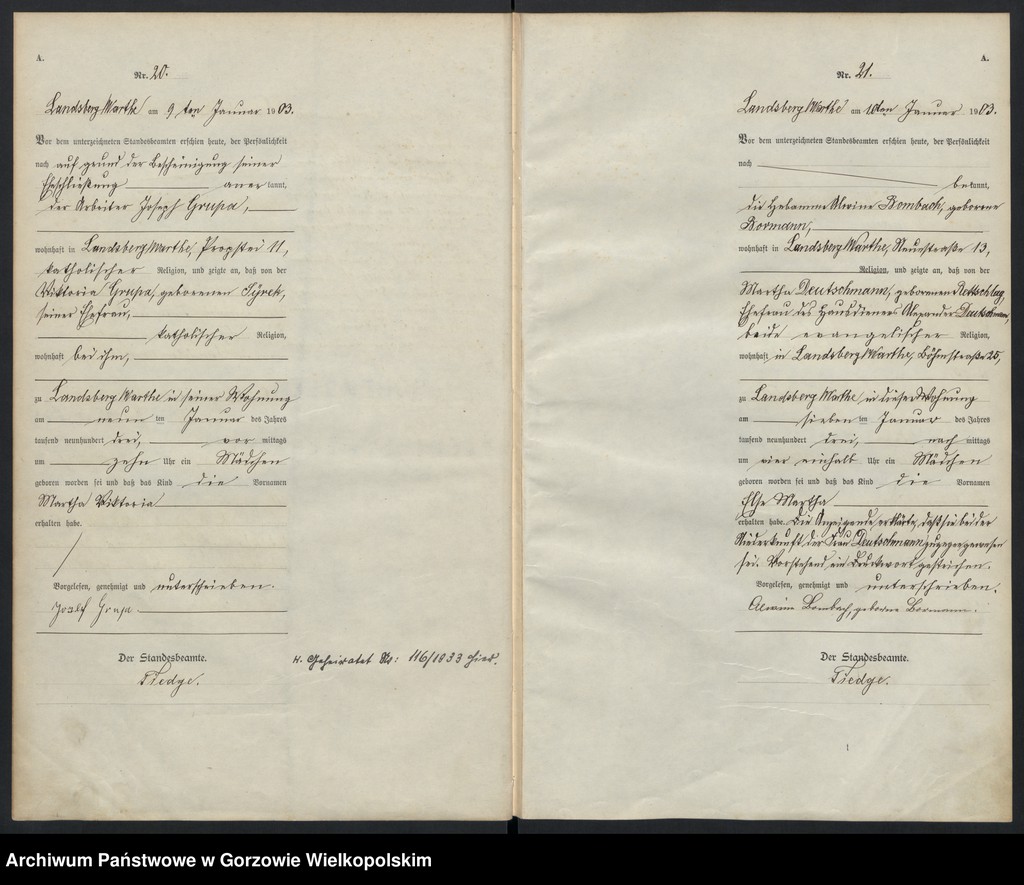 Obraz 13 z jednostki "Geburts Register"