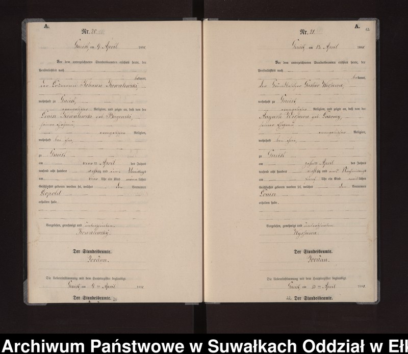 image.from.unit.number "Geburts-Neben-Register des Königlich Preussischen Standes-Amtes Gneist Kreis Loetzen"