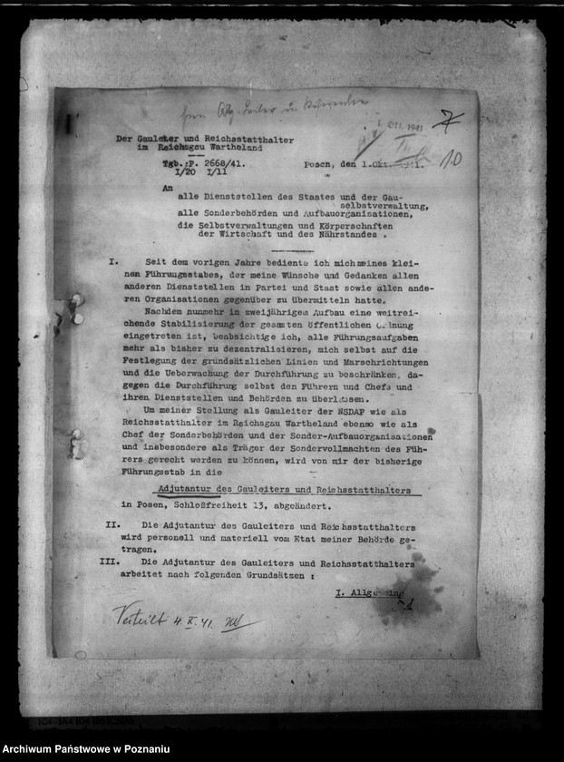 Obraz 14 z jednostki "Unterbringung der Behörden. Einrichtung der Dienststrafkammer. Förderrung des Baues von Baracken. Organisation des Gestapo."