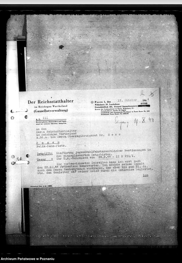 Obraz 5 z jednostki "Einführung jugendwohlfahrtrechtlicher Bestimmungen in den Ostgebieten"