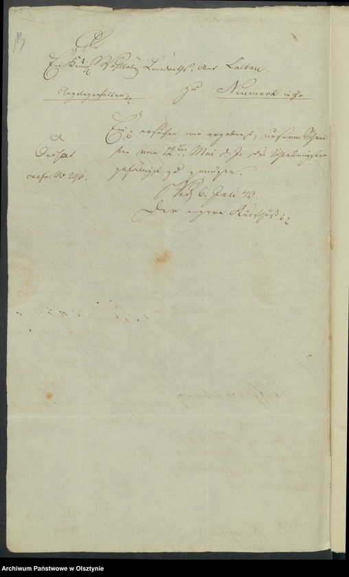 image.from.unit.number "Acta des engern Ausschußes für Errichtung eines Standbildes Sr. [Seiner] Majestät des Königes Friedrich Wilhelm des Dritten. Die Beitrags-Zeichungen in dem landrätlichen Kreise Loebau [Lubawa]"