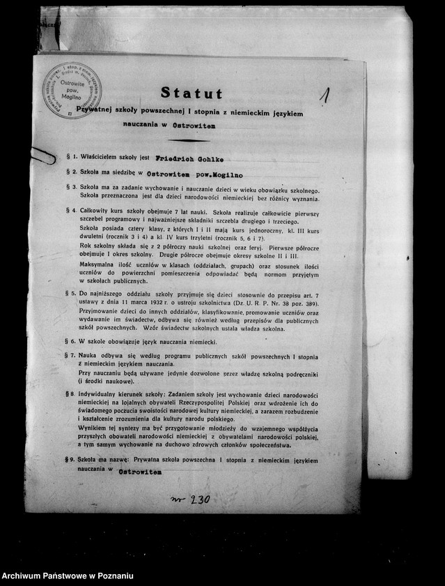 Obraz 4 z jednostki "Prywatna Szkoła Powszechna z niemieckim językiem nauczania- Ostrowite powiat Mogilno"