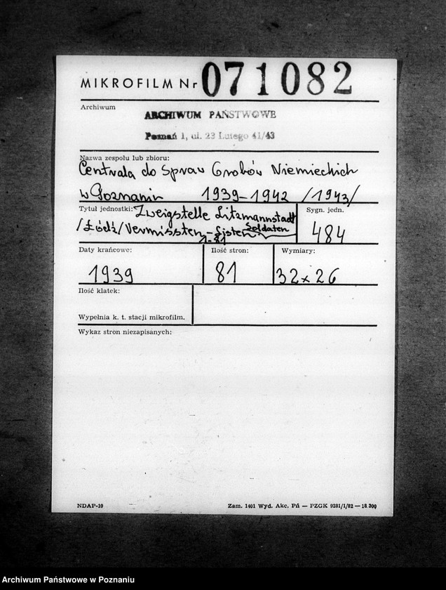 Obraz 2 z jednostki "Zweigstelle Litzmannstadt (Łódż) Vermissten - Listen. Soldaten 1- 81"