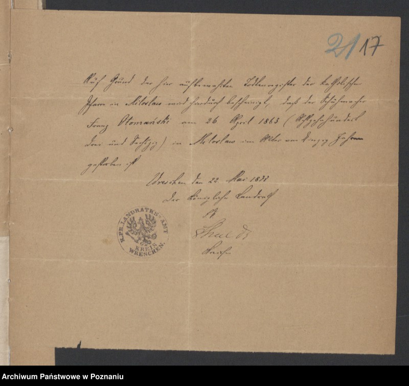 Obraz 19 z jednostki "Die von den Verlobten zum Aufgebot beigebrachten Urkunden pro 1877"