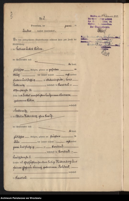 image.from.unit.number "Heiraths-Haupt-Register Breslau I 1900 Band 1"