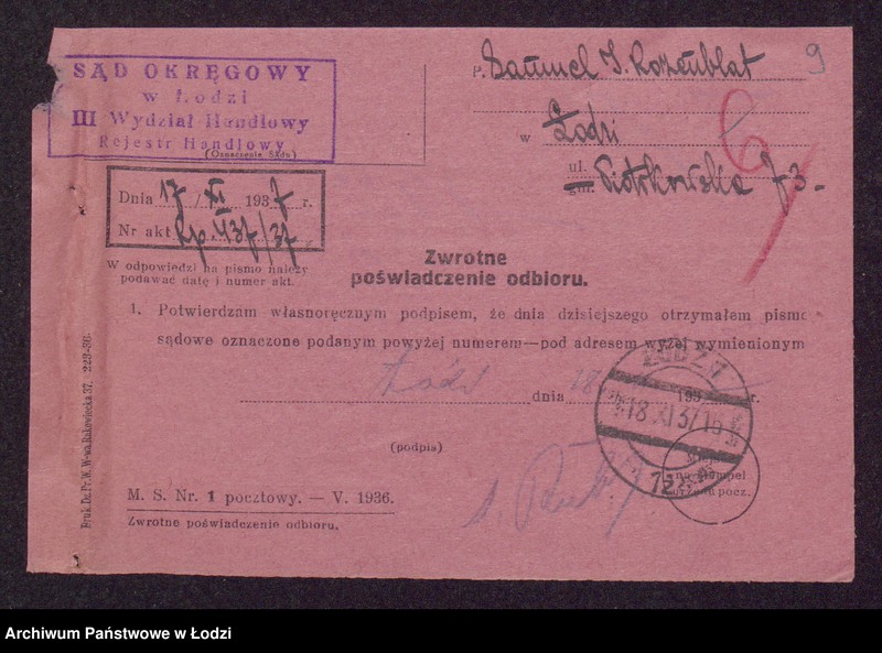 Obraz 11 z jednostki "Samuel Icchok Rozenblat- wyrób i sprzedaż manufaktury półwełnianej"