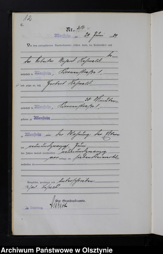 image.from.unit.number "Sterbe-Haupt-Register Tom II, Nr 304-567"