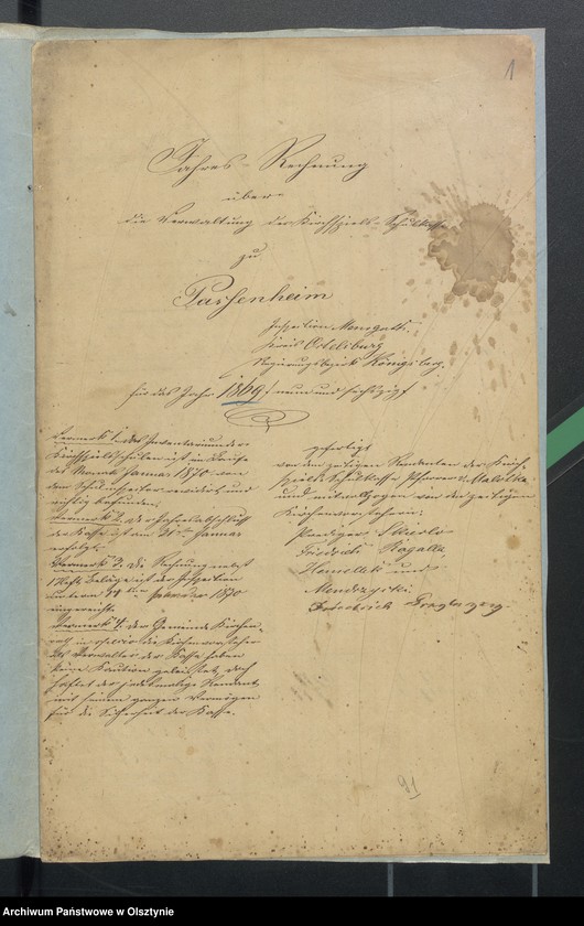 image.from.unit.number "Jahres Rechnung über die Verwaltung des Kirchspiels Schulkasse zu Passenheim"