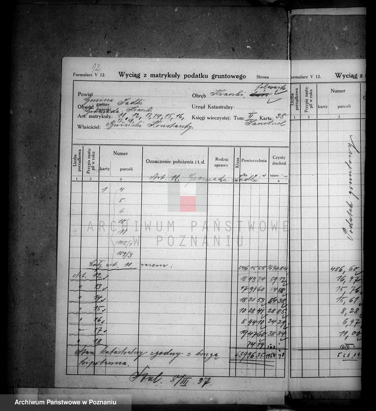 Obraz 20 z jednostki "Wyciągi z matrykuły podatku gruntowego majątku Samostrzel powiatu wyrzyskiego"