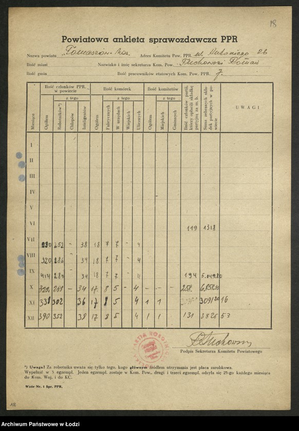 Obraz 19 z jednostki "Ankiety sprawozdawcze instruktora Komitetu Miejskiego Tomaszów Mazowiecki [z załącznikami]"