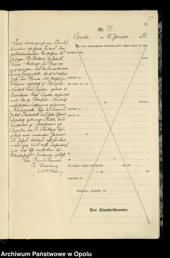 Obraz 14 z jednostki "Urząd Stanu Cywilnego w Opolu 1898 Rejestr zgonów Księga Miejscowa Nr 1 do 314"