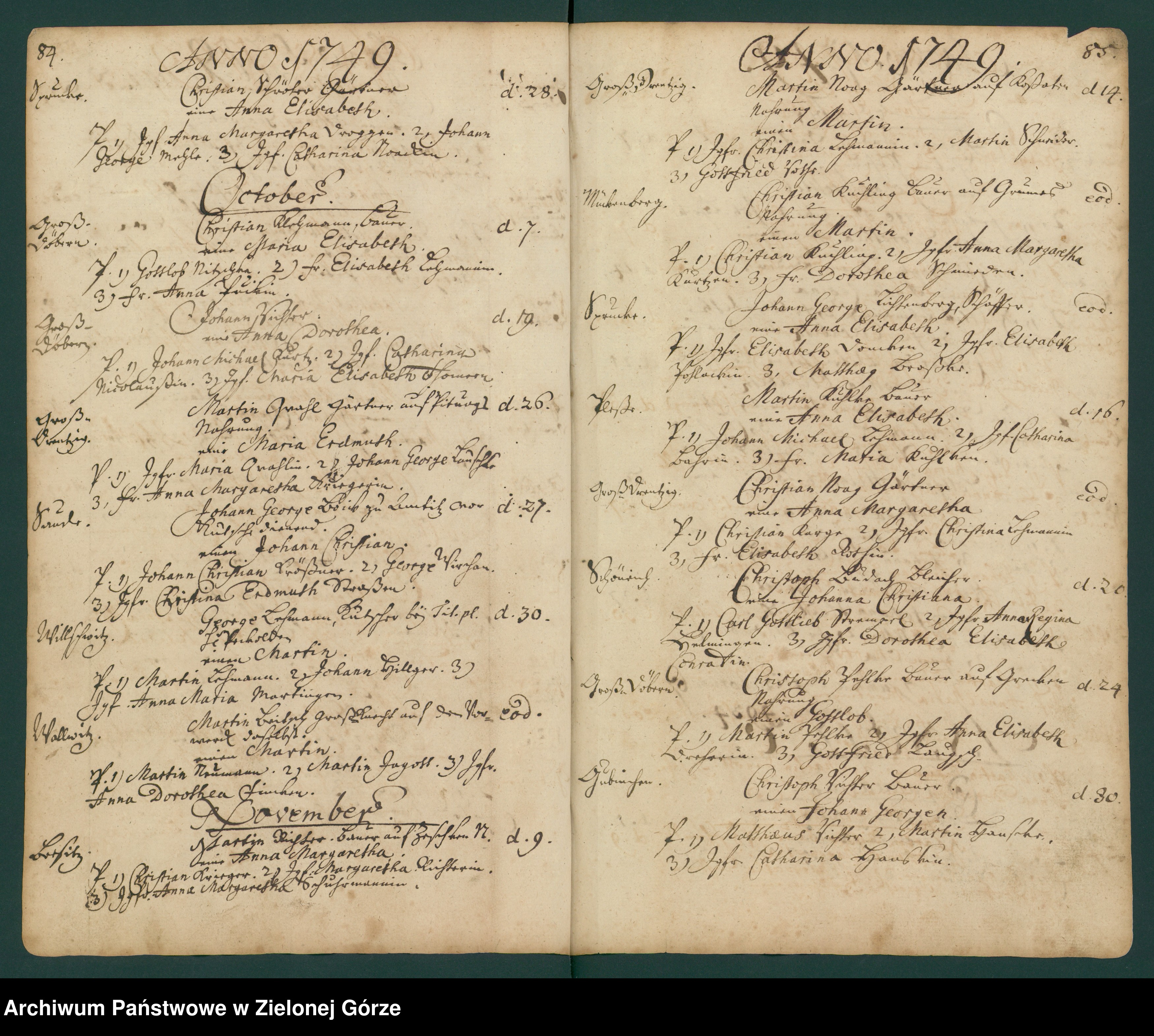 Skan z jednostki: Kirchebuch Register der in der Gubener Klosterparochie von 1737-1785 Geborner und Getaufen