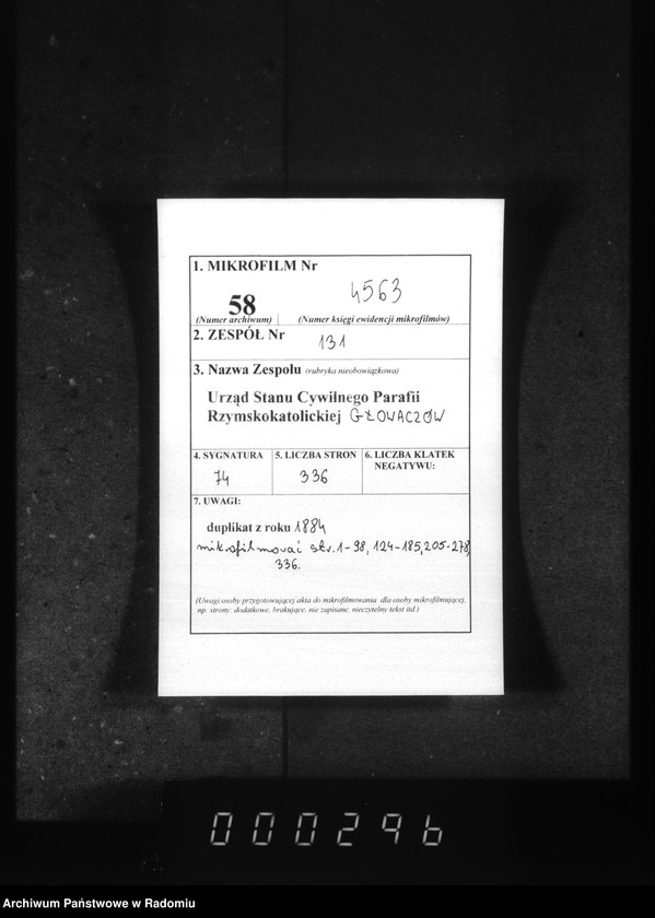 image.from.unit.number "[Duplikat akt urodzonych, zaślubionych i zmarłych parafii Głowaczów za 1884 rok]"