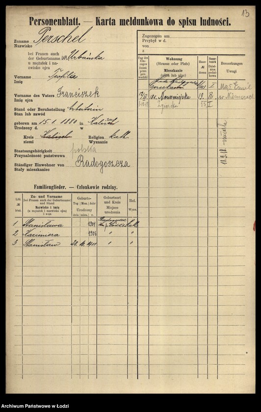 Obraz 15 z jednostki "[Spis ludności Łodzi] Persz-Petrykowski"
