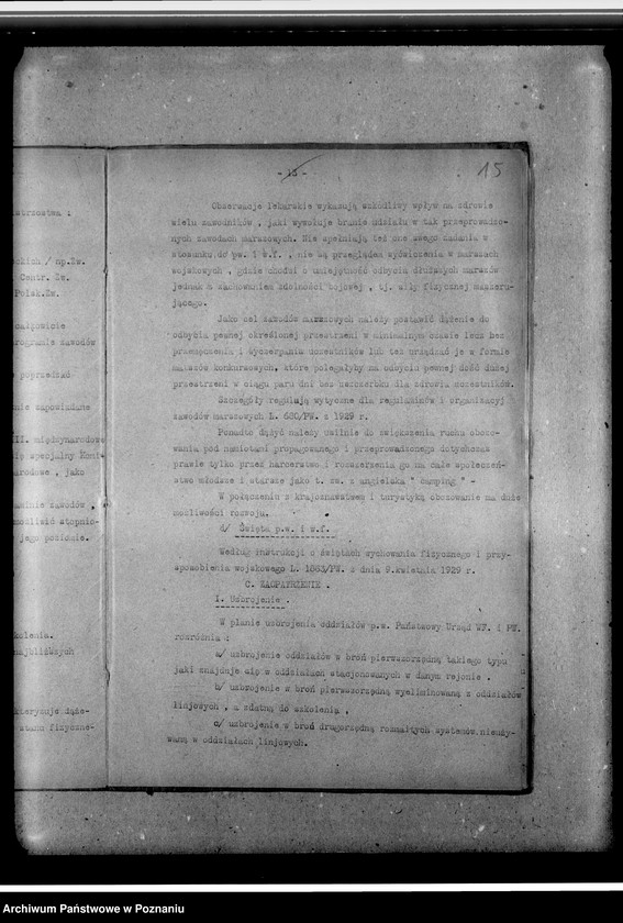 image.from.unit.number "Rozkazy, protokoły, instrukcje, sprawozdania Komitetu. Przepisy służbowe dotyczące organizacji i działalności wychowania fizycznego i przysposobienia wojskowego z 1928 roku. Korespondencje. Szkice umundurowania."